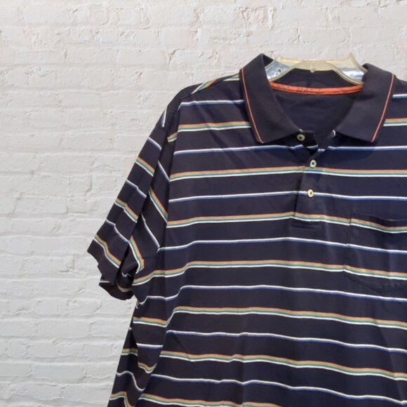 SHIRT -- Blue Striped Pullover Shirt for Large Man, Short Sleeved - Picture 5 of 12